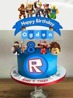 Décoration de table de dessert pour fête d'anniversaire ROBLOX moderne bleue, avec topper de gâteau, bannière, guirlande, décoration photo personnalisée, panneau KT, unisexe