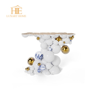 Table d'entrée de haute qualité, moderne, peinte à la main, texture porcelaine bleue et blanche, base en acier inoxydable, table console
