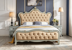 European Style Queen Size Wooden Bed <b>Frame</b> with Tufted Upholstered Headboard and Footboard Soft Faux Leather Design - Product Image 2