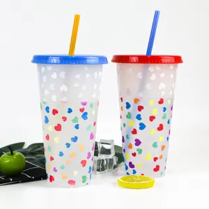 tasse 10pcs Suppliers-Tasse à café en plastique réutilisable 24oz, avec couvercle et paille, gobelet à couleur froide, nouvelle collection