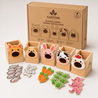 Boîte de tri des aliments en bois Montessori personnalisée pour animaux (chat, chien, lapin, vache, poulet) – Jouet éducatif sensoriel de classification OEM