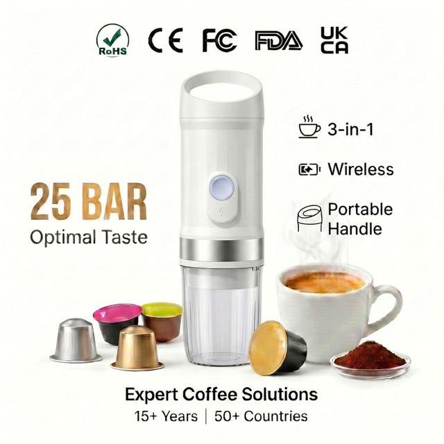 Portable Fully Automatic Espresso Machine Nano 20bar Pump Pressure Stainless Steel Plastic USB Battery Rapid Espresso Extraction