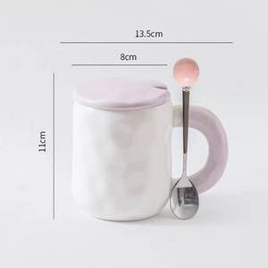 แก้วกาแฟเซรามิก ฝาปิด ช้อน ด้ามจับสีชมพูเคลือบด้าน ลายน่ารัก ทำด้วยมือ ใช้กับเครื่องล้างจานได้ ใช้กับไมโครเวฟได้ พกพาสะดวกสำหรับใช้ในบ้าน - Product Image 5