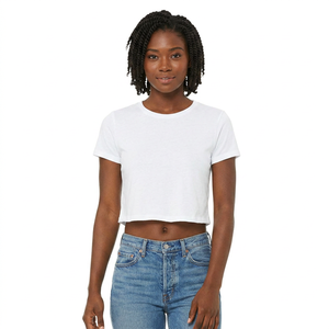 T-shirts courts d'été personnalisés pour femmes, en maille unie blanche respirante, imprimés par transfert thermique, 95% coton 5% élasthanne, 180 GSM - Product Image 2