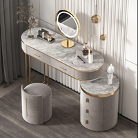 Ensemble de chambre à coucher, meubles européens de luxe, commode, table de maquillage avec éclairage LED, miroir et tabouret