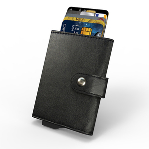 คาร์ดโฮดาที่ใส่บัตร RFID อลูมิเนียม กระเป๋าสตางค์สั้นสำหรับทุกเพศ หนังแท้ ปิดแบบพับได้ ดีไซน์เรียบง่าย ป้องกันการโจรกรรม - Product Image 6