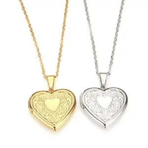 Medallón de acero inoxidable con mensaje de corazón de amor, colgante para collar, medallón de imagen de foto DIY, joyería de regalo para mujer chapada en oro de 18K 2024