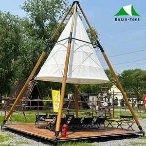 مخروط السفاري المحمولة الهرم الخيام الخيزران الفاخرة قماش Glamping