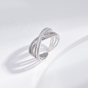 wholesale sterling <b>silver</b> plata 925 geometric open <b>adjustable</b> <b>ring</b> fashion unisex hip hop Rhodium plated zircon finger <b>rings</b> - Product Image 2