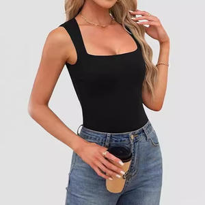 Hot Girl Outer Wear Camisole Vest Mulheres Verão Sem Mangas Off-ombro Praça Neck Thread Shoulder Strap Top Roupas Femininas - Product Image 4