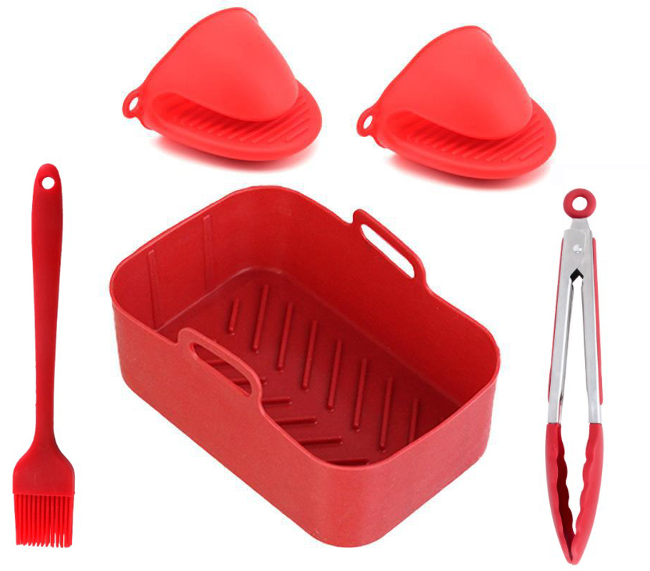 red pot with brush/food tong/mitts kit