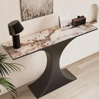 Console d'entrée minimaliste moderne en pierre brossée couleur champagne, table d'appoint de luxe léger, meuble mural inclinable
