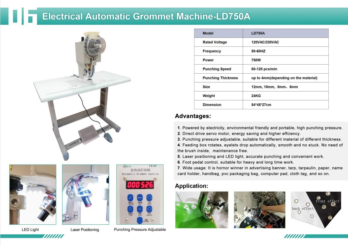 LD750A Electric Automatic Grommet Machine/ Eyelet Machine/ Hole Puncher 5mm 6mm 8mm 10mm 12mm