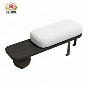 HJ HOME <span class=keywords><strong>Banc</strong></span> d'entrée en <span class=keywords><strong>bois</strong></span> blanc et <span class=keywords><strong>noir</strong></span> Boucle tapissé avec pieds en métal abstrait - Product Image 2