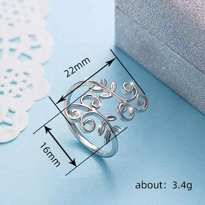 Anello alla Moda con Motivo Vegetale Q983, Stile Bohémien, Regalo Unisex, Gioiello Senza Incastonature, Tono Argento - Product Image 4