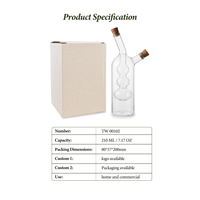 Petite cruche à double bec verseur en verre pour huile et vinaigre 210 ml (7,1 oz) avec bouchon en liège, bouteille à condiments entièrement en verre, sans métal ni plastique, pour table de bistrot