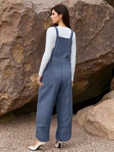 Pantalones Vaqueros de Mujer de Cintura Alta con Botones, Nueva Moda Casual, Holgados, de Pierna Ancha, con Tirantes - Product Image 2