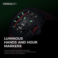 Montre mécanique pour homme CRONUSART en fibre de carbone, cadran squelette transparent, boîtier tonneau, bracelet en caoutchouc 20 mm, étanche 5 ATM, réserve de marche
