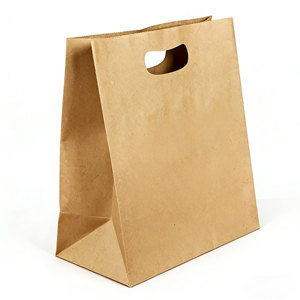 Kraftpapier-Tragetaschen mit Ausgestanztem Griff Großhandel Individuelles Logo Umweltfreundlich Recycelbar für Supermarkt Lebensmittelgeschäft Bäckerei Verpackung - Product Image 3