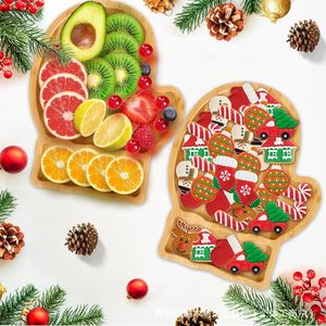 Bandeja de bambú con forma de guante para servir frutas, aperitivos y decoración navideña para fiestas. - Product Image 1