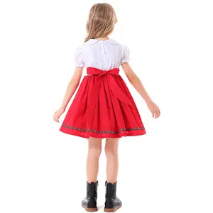 독일 전통 국가 드레스 빨간색과 검은 색 어린이 코스프레 패턴 자수 소녀 맥주 드레스