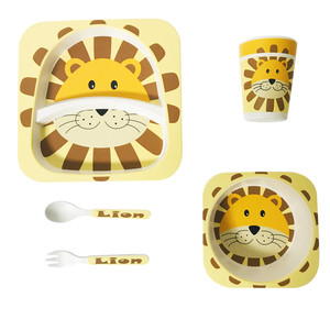 Juego de Vajilla Infantil de 5 Piezas con Diseño de Animales, Estilo Personalizado, Fibra de Bambú, Platos para Niños, Superventas - Product Image 1