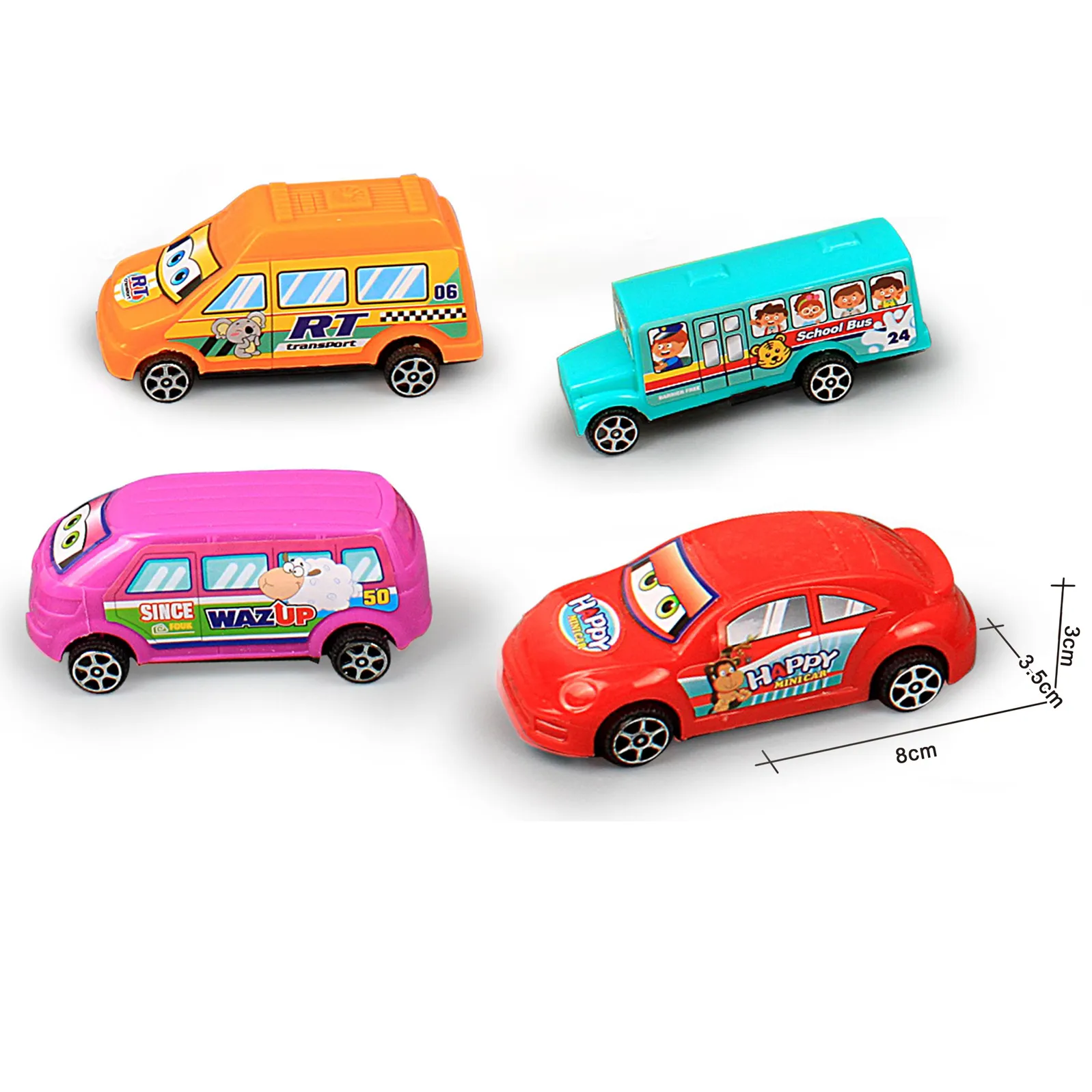Hot sales return cartoon car toy friction drive car 4-piece set pull back inertia car toy support customized OEM