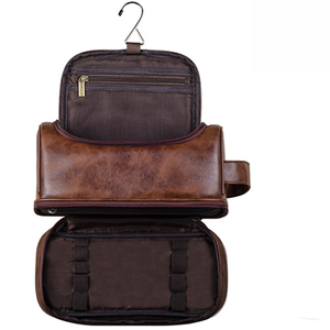 Sac de toilette de voyage en cuir PU de qualité supérieure avec crochet - Organisateur de cosmétiques élégant et imperméable pour hommes et femmes - Product Image 4