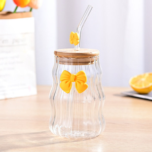 Gobelet à eau écologique avec couvercle en bambou, <span class=keywords><strong>design</strong></span> mignon avec nœud, pour usage domestique, jus, café, fête, logo personnalisable - Product Image 4