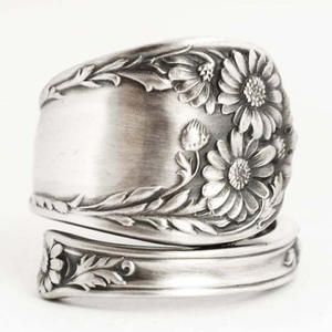 Anillo de Plata Q438 con Diseño de Flor, Estilo Vintage, Unisex, Joyería de Moda, Regalo, Diseño Sencillo - Product Image 4