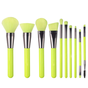 10Pcs Wood Handle Fan Brush Set Soft Face Makeup Brush for <b>Foundation</b> Blush - Product Image 1