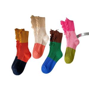 <span class=keywords><strong>Calcetines</strong></span> de algodón con diseño de agujeros <span class=keywords><strong>rotos</strong></span>, estilo color-blocking, de altura media-alta, con costuras y efecto apilado, novedad. - Product Image 6