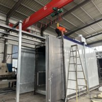 Ligne de peinture en poudre Litone : Cabine de prétraitement, Cyclone de récupération, Four de polymérisation, Convoyeur pour armoires métalliques et appareillage électrique CE