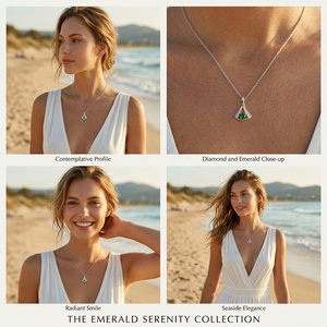 จี้สร้อยคอรูปพัดเงิน<span class=keywords><strong>แท้</strong></span> 925 ประดับ<span class=keywords><strong>พลอย</strong></span>สังเคราะห์ HPHT ทรงกลมเล็ก ดีไซน์หรูหราสำหรับผู้หญิง - Product Image 4