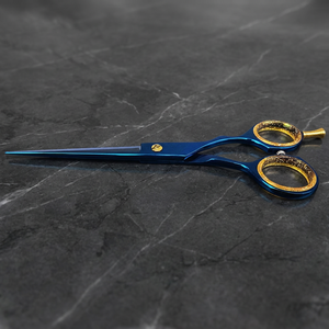 Tijeras de Peluquería Profesionales de Acero Inoxidable al por Mayor - Color Negro y Dorado, Punta Redonda, para Diestros, Tijeras de Corte para Barbería - Product Image 2
