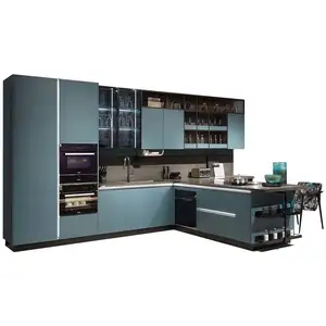 OPPEIN اليابان خزانة بلاستيك ل المطبخ مطبخ صغير الأزرق الميلامين المطبخ خزائن المطبخ
