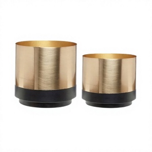 Ensemble de 2 jardinières de tailles différentes, qualité supérieure, couleur or et noir, en fer, pour la décoration de jardin. - Product Image 1