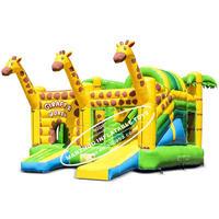 Glissière de videur combinée de château gonflable du monde de girafe d'arrière-cour commerciale pour des enfants pour des fêtes et des locations