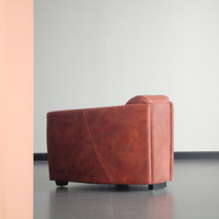 Fauteuil de salon en cuir véritable vieilli à l'huile et au cirage, style rétro américain, rembourrage en éponge, design antique, petit appartement, balcon, maison