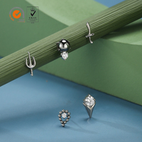 Giometal ASTM F136 Titane, Piercing Labret d'oreille Trident Machette à lame mobile, Embouts sans filetage pour Conch, Helix, Tragus, Bijou corporel