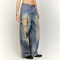 QUICKSHOW Jeans Homme Automne Streetwear Coton Y2K Effet Moustache Impression Numérique Coupe Large Évasée Baggy