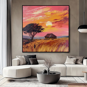 نمط حديث مرسومة باليد غروب الشمس قماش ثلاثي الأبعاد فريد ديكور منزلي لوحات فنية جدارية إفريقيّة على أكريليك زيت متوسط مناظر طبيعية ريفية - Product Image 1