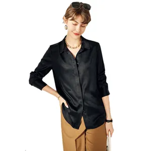 Camicia di <span class=keywords><strong>seta</strong></span> da donna di alta qualità Design classico nero a manica lunga da ufficio blusa in <span class=keywords><strong>seta</strong></span> satinata - Product Image 1