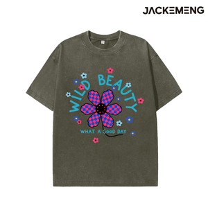 T-shirt Oversize in Cotone Lavato con Stampa a Tema Giocoso '<span class=keywords><strong>Wild</strong></span> Beauty', Stile Retrò Streetwear Casual, Magazzino USA, Vendita all'Ingrosso - Product Image 6