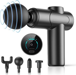 Masseur corporel électrique mini populaire, pistolet de massage musculaire à percussion profonde, 30/99 niveaux de vitesse, 4 têtes de massage, myofascial, 1200 mAh - Product Image 1