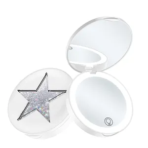 Miroir de maquillage Compact à sable mouvant avec lumières, miroir Portable de poche de voyage cosmétique Portable