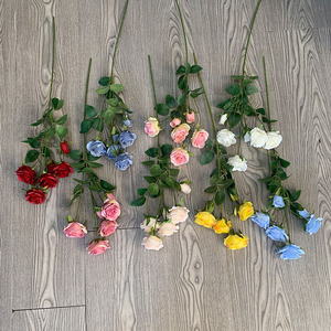 Hesper Artificial <b>Simulation</b> One Stem 6 Heads pink Silk Rose Flower for Wedding Party Event Decor - Product Image 5