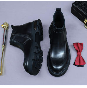 Grande promotion sur les bottes <span class=keywords><strong>Chelsea</strong></span> en cuir véritable pour hommes Bottes britanniques hautes d'affaires courtes en cuir de vachette Chaussures en cuir brillant - Product Image 3