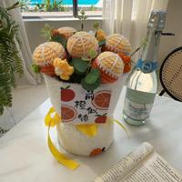 Gebreide garenbloememmerboeket Gehaakt kunstbloemenornament Simulatie fruitbloemarrangement voor festivalcadeau