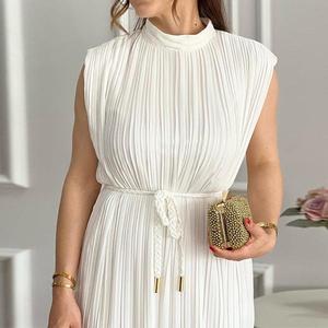 S-2XL nuovi abiti alla <span class=keywords><strong>moda</strong></span> e minimalisti da europa e America mezza scollatura alta in vita legata abito di media lunghezza - Product Image 4
